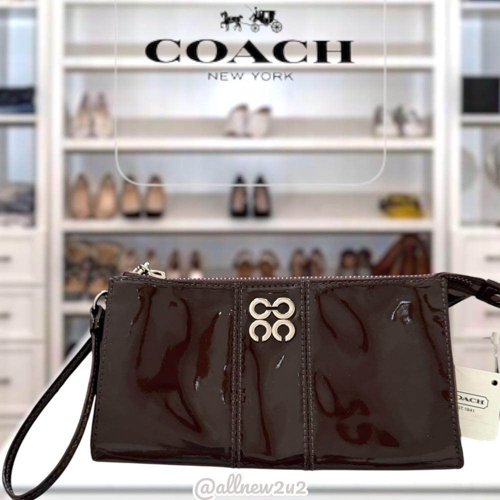 Coach Jul Deep Burgundy Brown Zippy Patent Leath Wallet Silver Hdw F46726 SV/CH